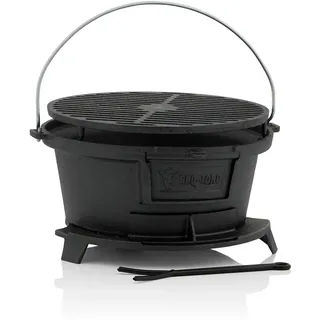BBQ-Toro Gusseisen Grilltopf mit Grillrost | (B) 43 x (T) 42 x (H) 21,5 cm | Hibachi Style Grill mit Grillrostheber | Holzkohle Campinggrill, Gusseisen Feuertopf, BBQ Grill, Dutch Oven Station