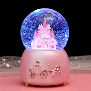 Schneekugel Musik Spieluhr Castle Kristallkugel Nachtlicht Glimmerkugel Glas Glitzerkugel Schneeflocke Weihnachtskarussell Deko Traumkugel Tischdeko Geschenk für Geburtstag Weihnachten Ostern