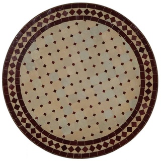 Casa Moro Beistelltisch Marokkanischer Mosaiktisch Bordeaux Raute Ø 60cm rund Gartentisch, Kunsthandwerk aus Marokko braun