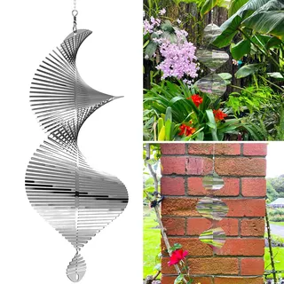 Spiralförmiges ovales Windspiel Metall Gartenornament Dekoration, 360 Grad Spinner hängendes Schild Baumanhänger Suncatcher für den Außenbereich Wohnzimmer Fenster Korridor Hof Dekoration