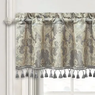 TOPLUXE Scheibengardine, Kurzstore für Schlafzimmer Esszimmer Wohnzimmer Küche, Damast Volant für Fenster 137x46 cm 1 Stück (Hellgrau)