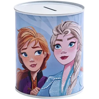 Kinder-Spardose Frozen mit ELSA und Anna Zylindrisch | Spardose aus Metall, oberer Schlitz für Münzen und Scheine, blaues Design, Dekoration und Geschenk