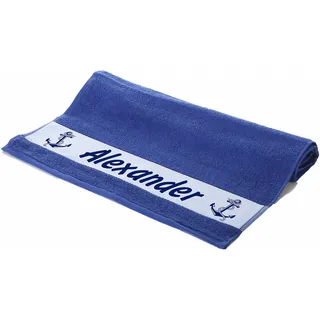 Unikatolo Badetuch mit Name Bedruckt, Strandtuch 140 x 70 cm, Motiv Maritim Anker Farbe blau, Royalblau, Duschtuch, Strandtuch, Matrose, Kreuzfahrt, Urlaub, Geburtstag, Segeln, Yacht