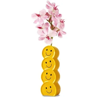 Keramikvase Mit Lächelndem Gesicht, Dekorative Keramikvase, Gelbe Keramikvase, Kleine Blumenvase Für Wohnzimmer, Schlafzimmer, Küche Und Büro – Geschenkidee