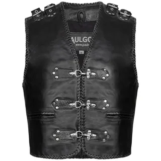 PAULGOS Lederweste Biker Kutte Clubweste Chopper Weste 100% Echtleder - BW7 - Schwarz - L