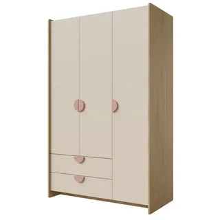 Compleo Kleiderschrank mit 2 Schubladen und 3 Türen, Kinderschrank für einen Jungen oder ein Mädchen rosa