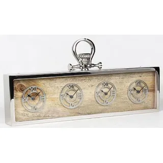 Casa Padrino 4er Tischuhr Silber / Naturfarben 52 x 5 x H. 25 cm - Dekorative Schreibtischuhr - Edle Schreibtisch Deko - Silber/Beige