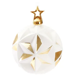 BRUBAKER Premium Weihnachtskugel Stern Weiß Gold mit 3D Oberfläche - 10 cm Baumkugel aus Glas mit Weihnachtstern Figur aus Porzellan - Weihnachtsbaumkugel - Weihnachtsdekoration