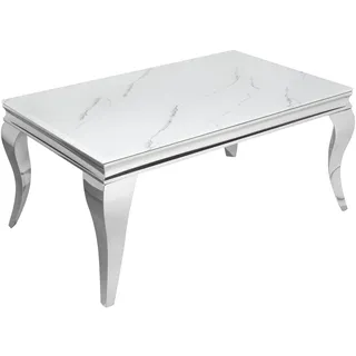 invicta INTERIOR Eleganter Couchtisch MODERN BAROCK 100cm Glasplatte in Marmoroptik Edelstahl Beine Wohnzimmertisch