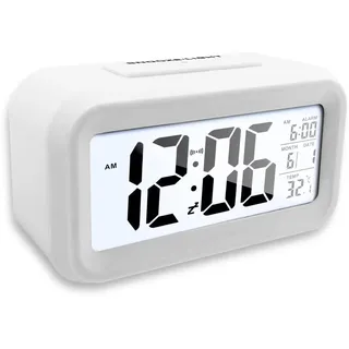 Nutabevr Digitale Wecker mit Großem LCD, Elektronischer Nachttischwecker, Ohne Ticken, Snooze-Funktion, Kinderwecker, Home/Office, Batteriebetrieben, Weiß