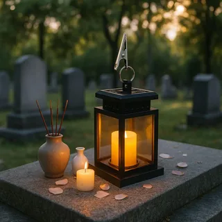 Grablaterne Friedhof Wetterfest Außen, Solar Laterne für Draußen Garten Grab, Grablampe Fuer Urnengrab, Schwarz Grablaternen mit LED Kerzen, Windlicht Klein Kerzenlaterne Geschenk für Trauer (B)