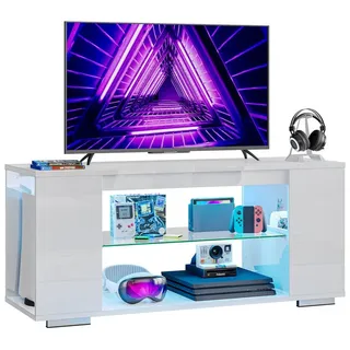 Pinmoco TV-Schrank tv lowboard, TV-Schrank mit 7 Lichtfarben, Stauraum, 120 cm lang weiß