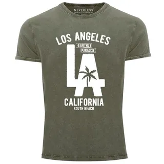 Neverless Print-Shirt Cooles Angesagtes Herren T-Shirt Vintage Shirt LA Los Angeles mit Print grün XXL