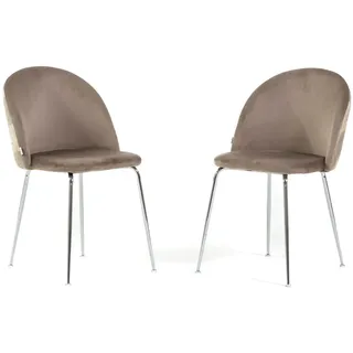 RATTATAN Set aus 2 Innenstühlen aus dekorativem Samt mit Metallbeinen, elegantes Design für Küche, Esszimmer, Bar und Restaurant – Sara – Taupe/Silber