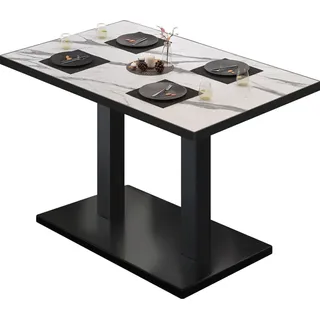GGM Möbel Bistrotisch 110 x 60 x 75 cm Weiß Marmor/Schwarz
