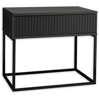 MARLE Nachttisch in Graphit - Moderner Nachtschrank mit Schublade und schwarzem Metallgestell - 60 x 52 x 38,5 cm (B/H/T)