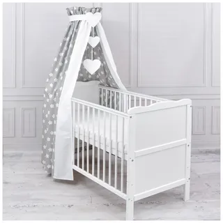 Generisch Baby Delux Babybett Himmel Betthimmel Baumwolle Baldachin für Babybett Kinderbett Wiege Stubenwagen Himmelstange Applikationen Herz Deko (Big Stars Grey, mit Himmelstange)
