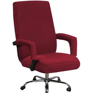 Bestenrose Bürostuhl Bezug Bürostuhlabdeckung für Die Sitzfläche Elastische Stuhlhussen mit Armlehne Hussen Bezüge Elastische Waschbar Stuhlhussen Set für Bürostuhl Computerstuhl (Large, Weinrot)
