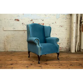 JVmoebel Chesterfield-Sessel Chesterfield Sessel in Türkis mit Samtvelours Polsterung (Packung, Relaxsessel), Made in Europa blau