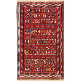 Nain Trading Orientteppich Kelim Fars 141x234 Handgewebter Orientteppich / Perserteppich, rechteckig, Höhe: 5 mm rot