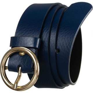 Rovicky, Damen, Gürtel, Damengürtel aus glänzendem Leder mit goldener runder Schnalle, 90 cm, Blau, (90)