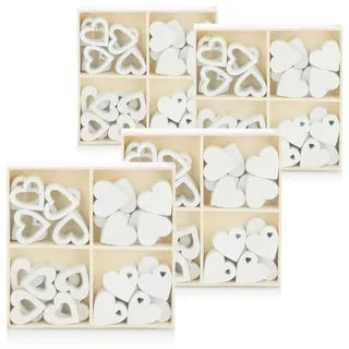 com-four® 128x Herz Streudeko, kleine Herzen aus Holz in 4 Designs | Holz-Herzen für Tischdeko im Frühling - an Ostern - auf Hochzeiten