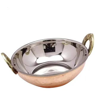 Doppelwandige Mehrzweckschale aus Kupfer Edelstahl Karahi, perfekt für warme und kalte Speisen (13 cm, Verkauf für - 2)