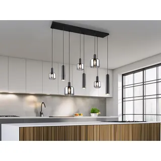 LED Balkenpendelleuchte modern mehrflammig Rauchglas Kochinsel Esstisch B: 118cm - Schwarz/Silber