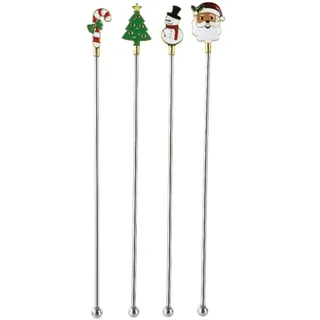Weihnachtsrührstäbe Weihnachtsmann Schneemann Zuckerstange Tannenbaum 4 Stück - Edelstahl