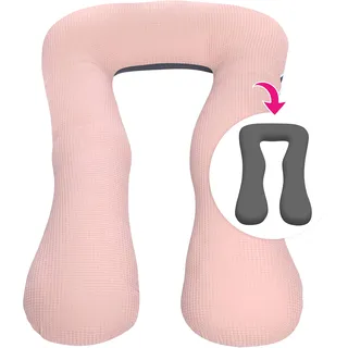 Amilian Schwangerschaftskissen zum Schlafen Lagerungskissen Seitenschläferkissen Ink.Bezug Erwachsene Baby Bed universell groß TYP A Pregnancy Pillow bodypillow Rosa Anthrazit