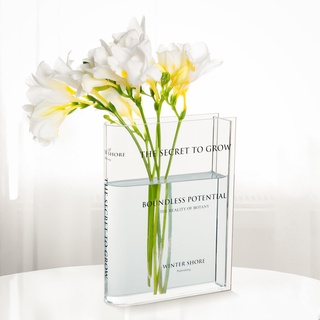 Winter Shore Durchsichtige Buch Vase - Acryl-Blumenvase Modern für Pflanzen - Einzigartige Aesthetic Vase für Wohnzimmer-, Schlafzimmer- & Bürodeko - Vase Buch für Leseecke, Bücherregal & Flowers