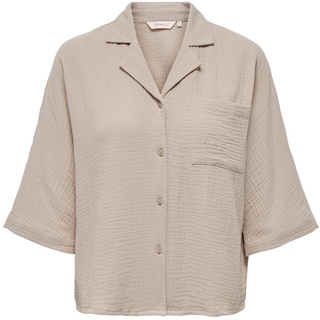 ONLY Damen Cropped Hemd Bluse Struktur Stoff aus Baumwolle Kurzes Halbarm Top Oberteil ONLTHYRA