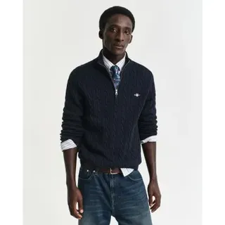 Gant für Herren. 8050603 Marineblauer Pullover mit halbem Reißverschluss (M), Lässig, Baumwolle