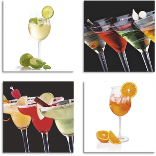 Leinwandbild ARTLAND "Hugo Martinis Margaritas Aperol Spritz" Bilder Gr. B/H: 20 cm x 20 cm, Leinwandbild, weiß Bild Leinwandbild Bilder 4er Set, verschiedene Größen