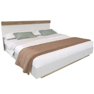 Sweiko Massivholzbett (Doppelbett mit Kopfteil und Lattenrost), Schwebebett,Kiefer weiß 184 cm x 205 cm x 90.5 cm