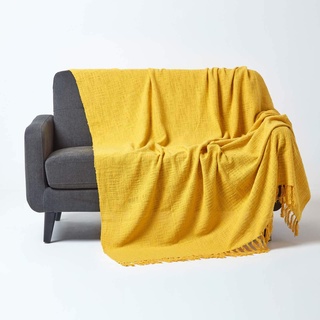 Homescapes Tagesdecke Nirvana, gelb, Wohndecke/Sofaüberwurf aus 100% Baumwolle, 150 x 200 cm, Knoten-Optik mit Fransen