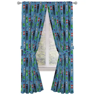 Minecraft Monster Hunters 84" Inch Drapes - Beautiful Room D cor & Easy Set Up, Bedding - Curtains Include 2 Tiebacks, 4 Piece Set (Official Minecraft Product)