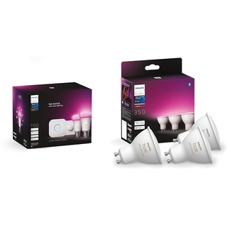 Philips Hue White & Color Ambiance Starter Set mit E27 Lampen 2x1100 2-er Pack & White & Color Ambiance GU10 LED Spots 3-er Pack (350 lm)