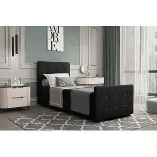 Boxspringbett Gästebett MARKOS 100x220cm Bettkasten Seite Links Stoff Schwarz - Schwarz
