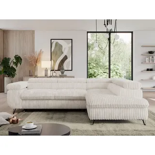 Sofa L-form, mit Bettkasten, Modern Wohnzimmer Ecksofa, Couchgarnitur, Schlaffunktion - PEDRO L - Cord - Beige - Rechts - Beige