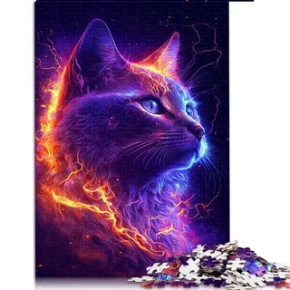 1000 Teile Puzzle Bunte Neon Katze Puzzles für Erwachsene Kinder Holzpuzzle Tolles Geschenk für Erwachsene (Größe 50x75cm)
