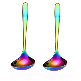 MBBITL Regenbogen-Suppenkelle, 304 Edelstahl, Löffel, bunt, für Küche, Servieren, Saucen, Servierlöffel, 2 Stück