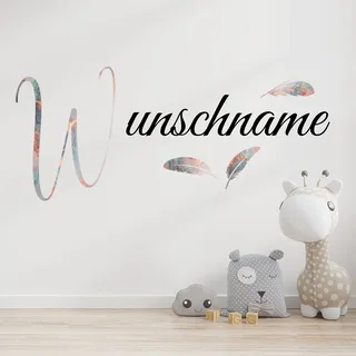 Wandaufkleber Set mit Wunschname Wunschtext Wandtattoo personalisiert mit Name Sterne Feder Blume für Kinderzimmer Wohnzimmer Tür Eingang Flur Aufkleber selbst gestalten (04 Marmor rosa)