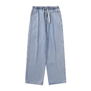 Jeans Herren Relaxed Fit Mit Seitentaschen Baggy-Jeans Gummibund Sommer Elegante Vintage Sommerjeans Fashion Casual Bootcut Kordelzug Männer Skateboard Trousers,M-5XL