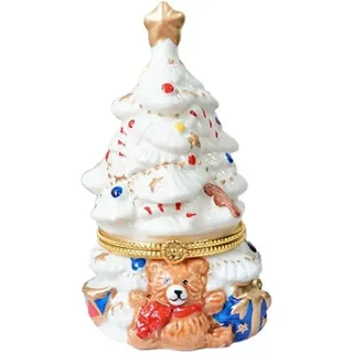 Kerzenhalter In Form Eines Weihnachtsbaums Aus Keramik, Handbemalte Schmuckschatulle In Bärenform, Schmuckorganizer Mit Scharnier, Weihnachtsdekoration Für Zuhause Und Als Geschenk, Weiß