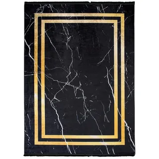 Mazovia Teppich Wohnzimmer 140x200cm Schwarz Gold Marmor Glamour Stilvoll | Teppich für Schlafzimmer Büro Esszimmer Eingangsbereich Rutschfest Maschinenwaschbar Wetterfest Pflegeleicht Tierfreundlich