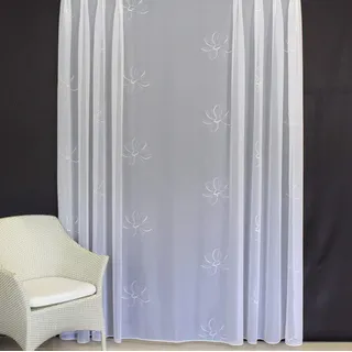 EASYHomefashion Hochwertige Gardine Fertiggardine Voile Store Schal mit Stickerei Faltenband und Bleiband weiß Venezia 95 x 300 cm (HöhexBreite)