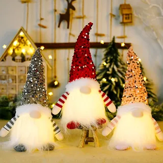3 Stück Weihnachtsdeko Innen Wichtel,Weihnachtswichtel mit LED für Tisch | Weihnachten Deko Figuren,Weihnachtsdekoration Wichtel Weihnachten Beleuchtet Plüsch -Dekorationen,Weihnachtsdeko Amerikanisch