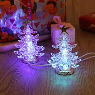 Uonlytech Acryl weihnachtsbaum nachtlicht usb bunt leuchtende desktop lampe led nachtlicht weihnachtsdekoration für baby zimmer schlafzimmer home party 2 stücke (goldene silber)