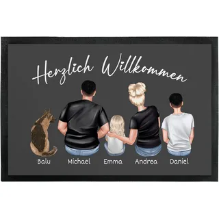 True Statements Personalisierte Fußmatte Familie mit Hund Katze Namen 60 x 90 cm rutschfest